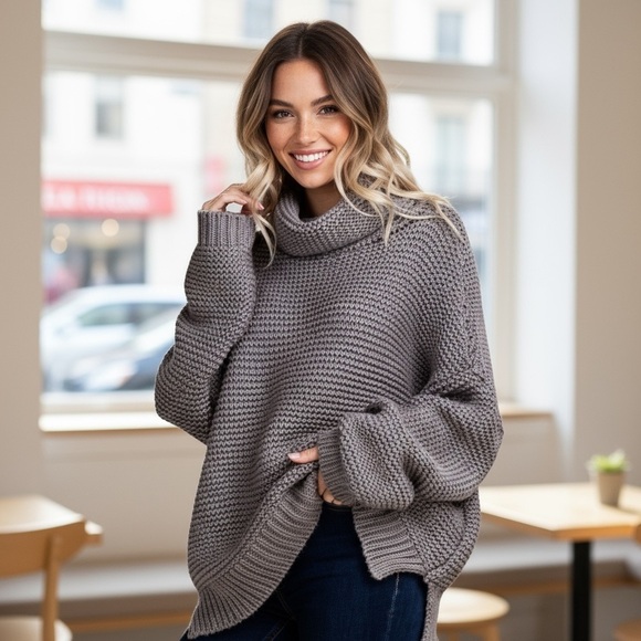 Sweaters - Charcoal Chunky Turtleneck Sweater
New